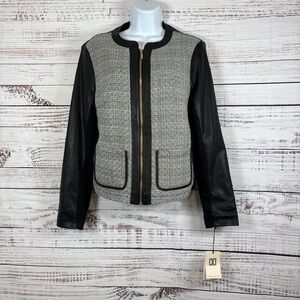 Ivanka Trump Black White Zipper Front Faux Leather Moto Jacket